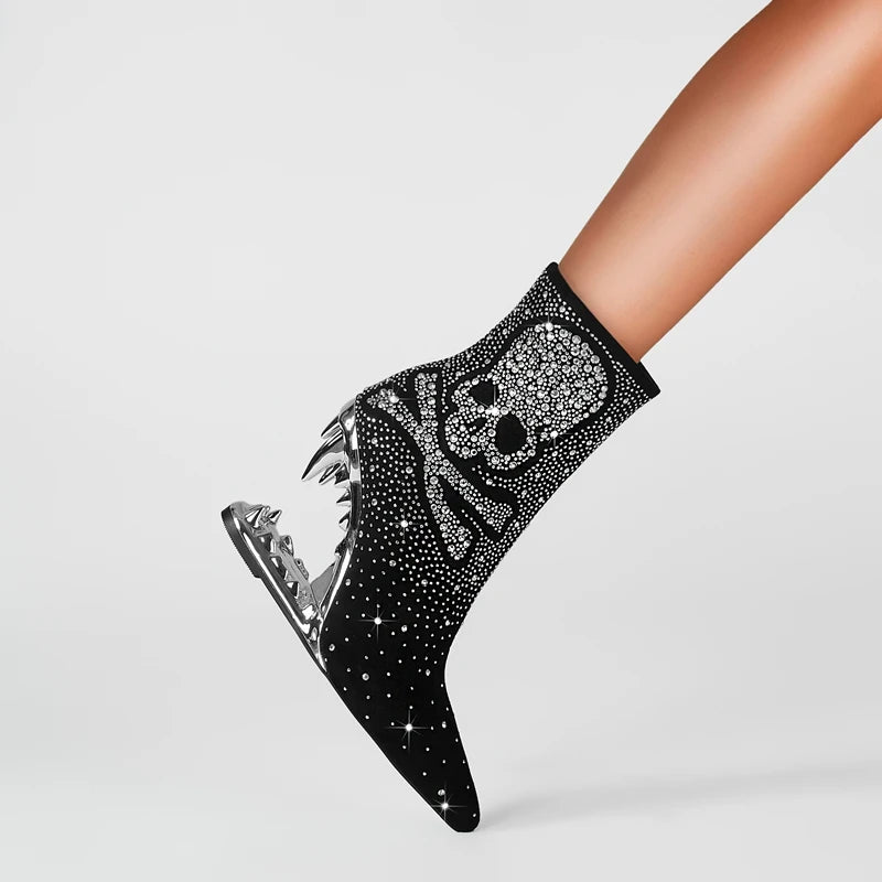 Sparkly Skull Toothed Heel Boots - Festigal