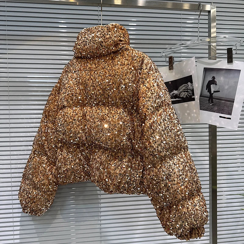 Sequin Puffer Bomber Jacket