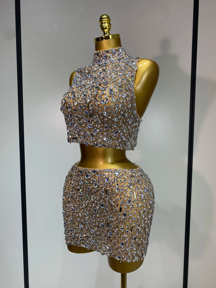 Rhinestone Tank Top & Mini Skirt Set