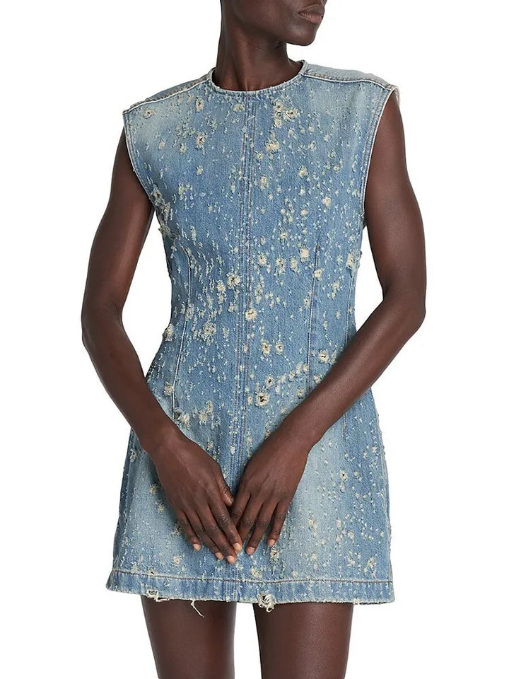 Distressed Denim A-Line Dress - Festigal