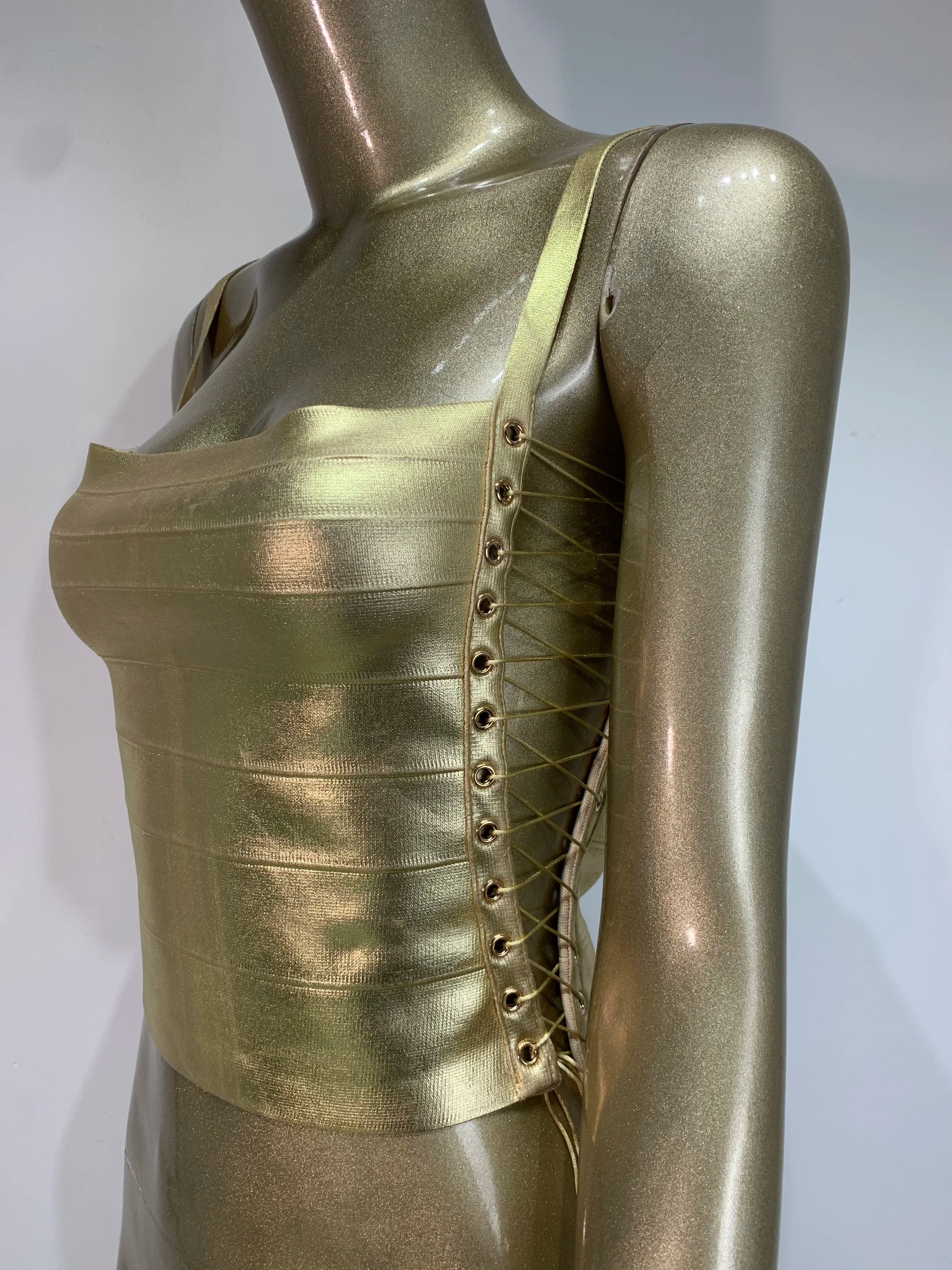 Metallic Bandage Lace Up Top