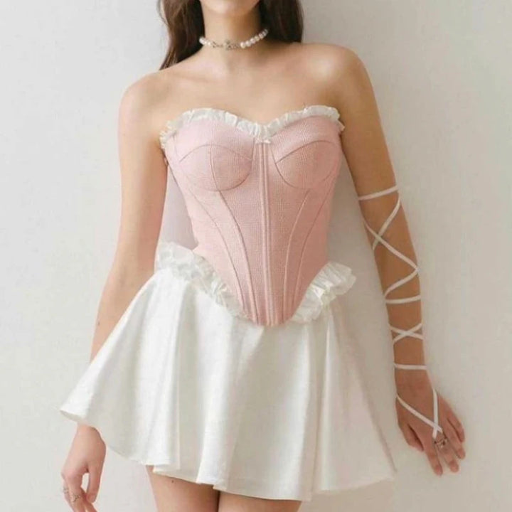 Pink Boned White Ruffle Corset - Festigal
