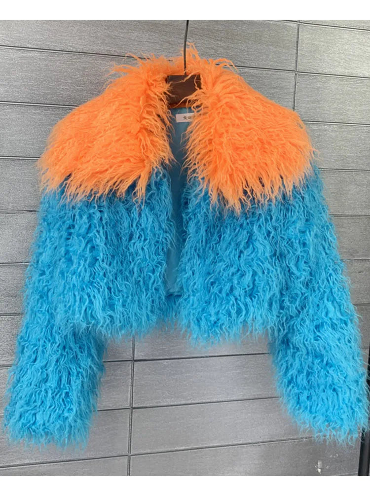 Contrast Cropped Shaggy Jacket - Festigal