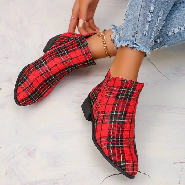 Red Plaid Ankle Boots - Festigal