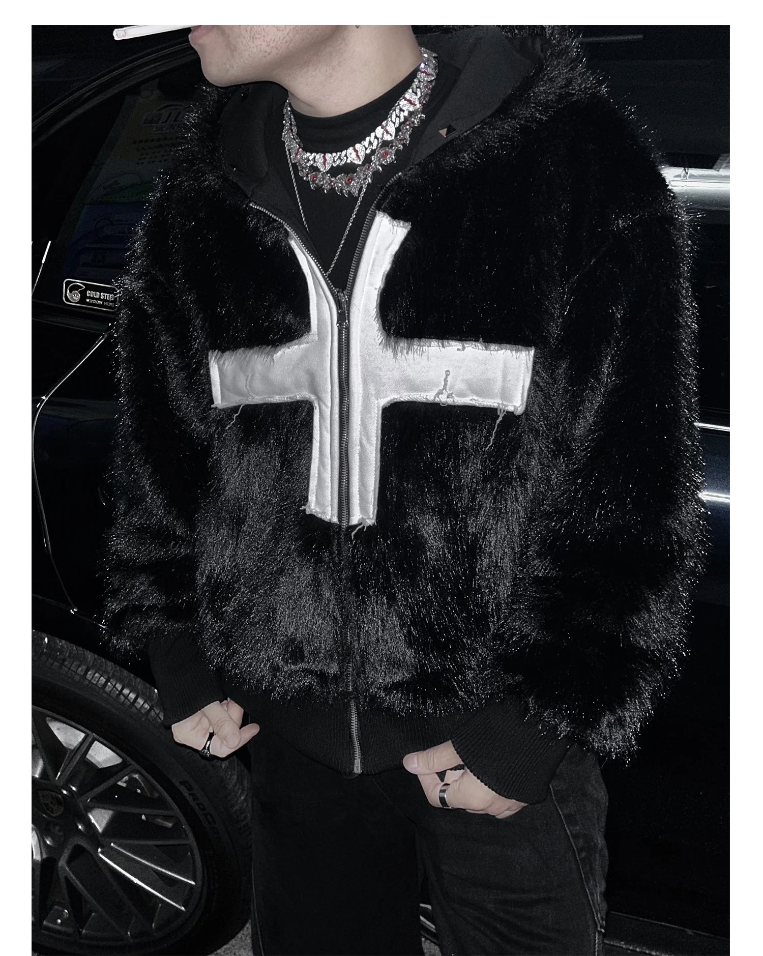 Mens Faux Fur Cross Jacket