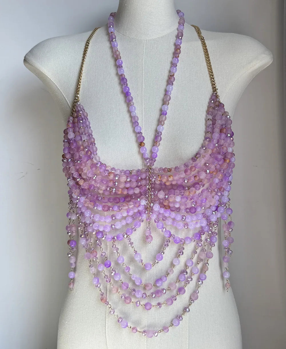 Beaded Tassel Chain Halter Neck Top