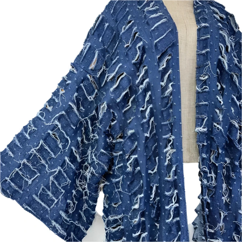 Blue Distressed Long Maxi Cardigan - Festigal