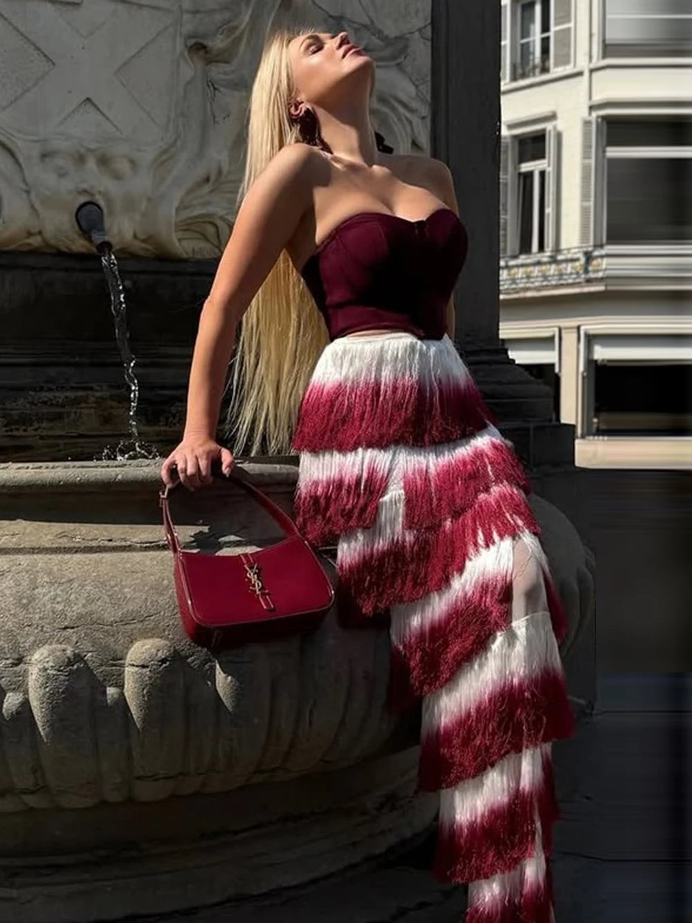 Gradient Top & Tassel Skirt Set - Festigal