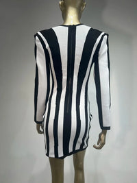 Black and White Striped Bandage Dress