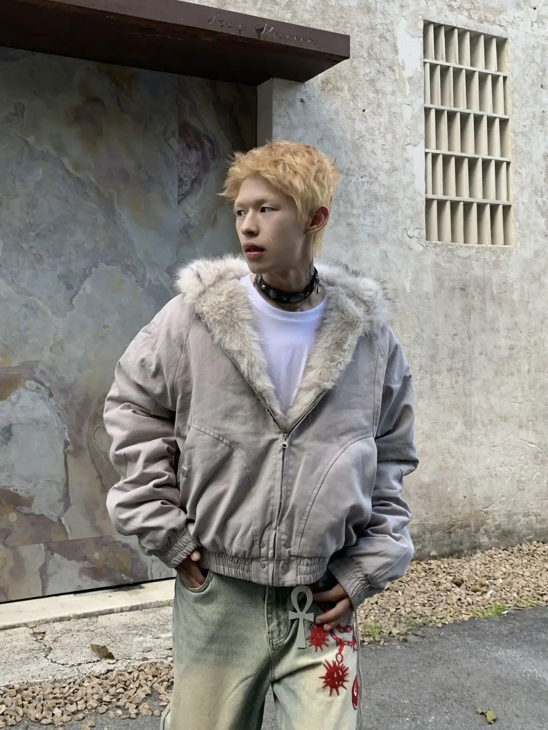 Men's Faux Fur Lined Bomber Jacket - Festigal