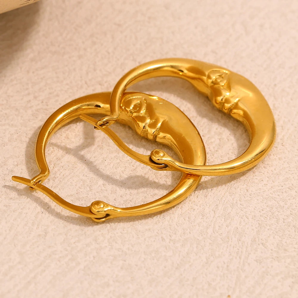 18K Gold Plated Moon Hoop Earrings