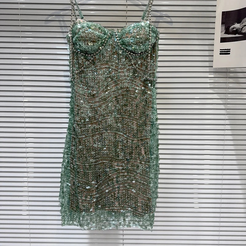Embellished Green Bustier Dress - Festigal