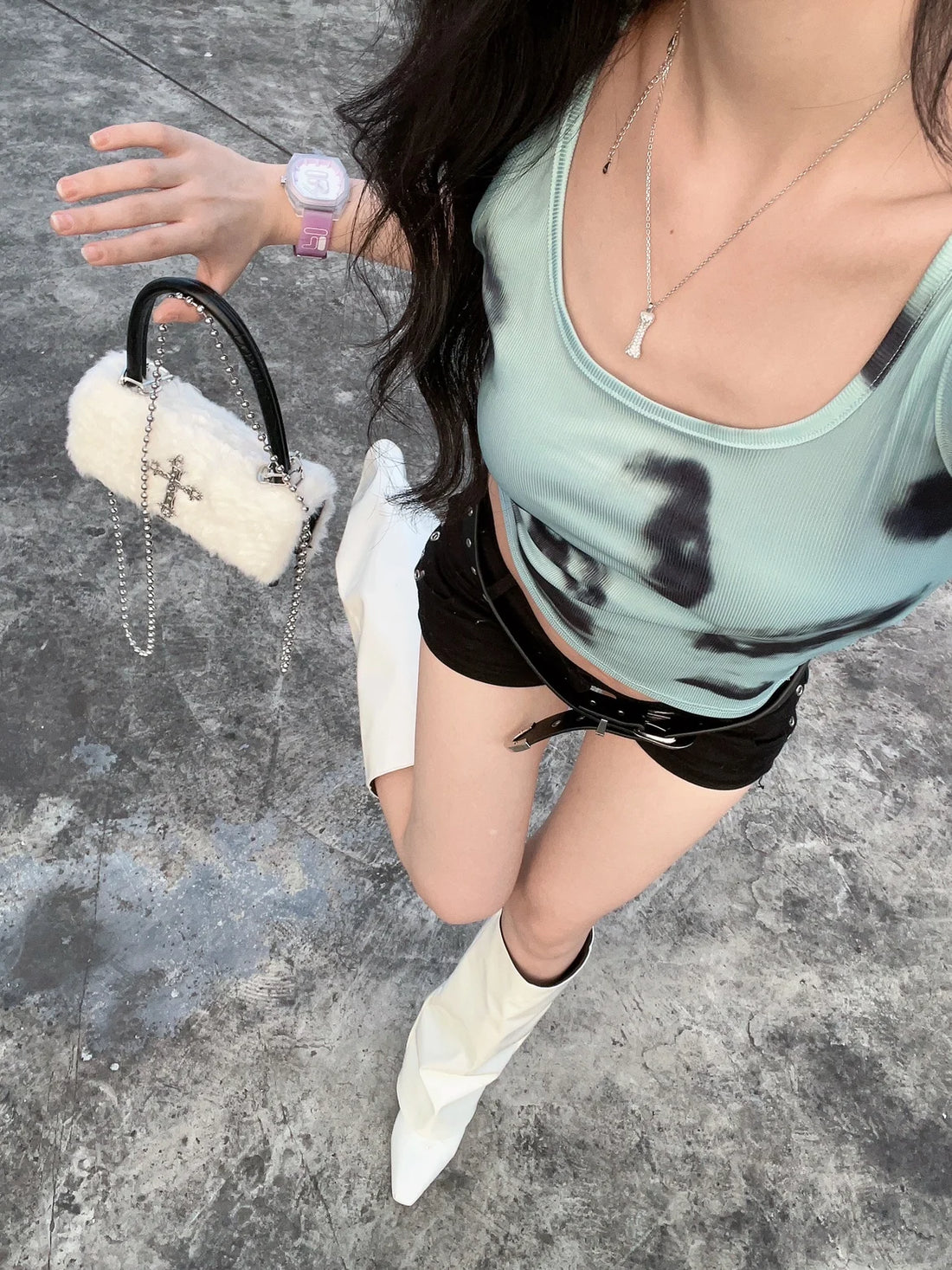 Faux Fur Gothic Crossbody Bag - Festigal