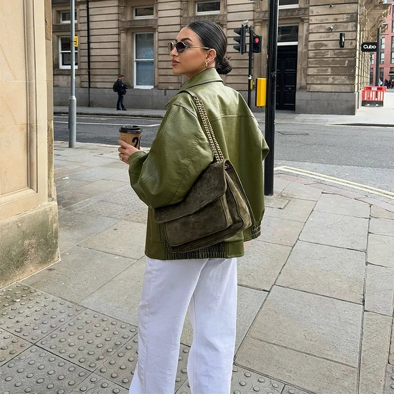 Faux Leather Cropped Jacket - Festigal