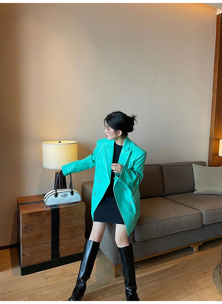 Crocodile Faux Leather Blazer - Festigal