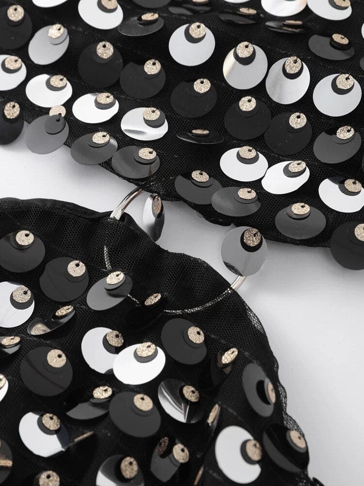 Sequin Cut Out Bell Sleeve Dress - Festigal