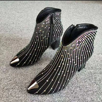 Black Rhinestone Ankle Boots - Festigal