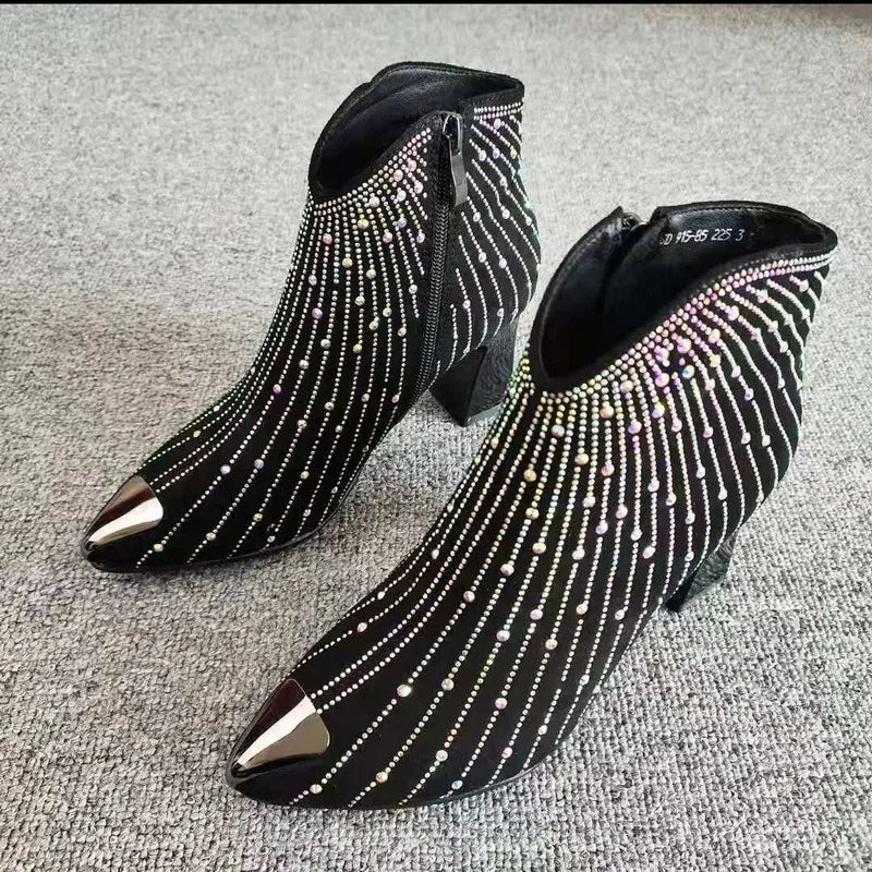 Black booties with rhinestones hot sale