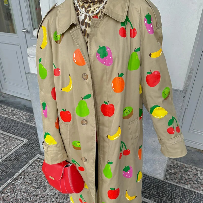 Fruit Print Trench Coat - Festigal