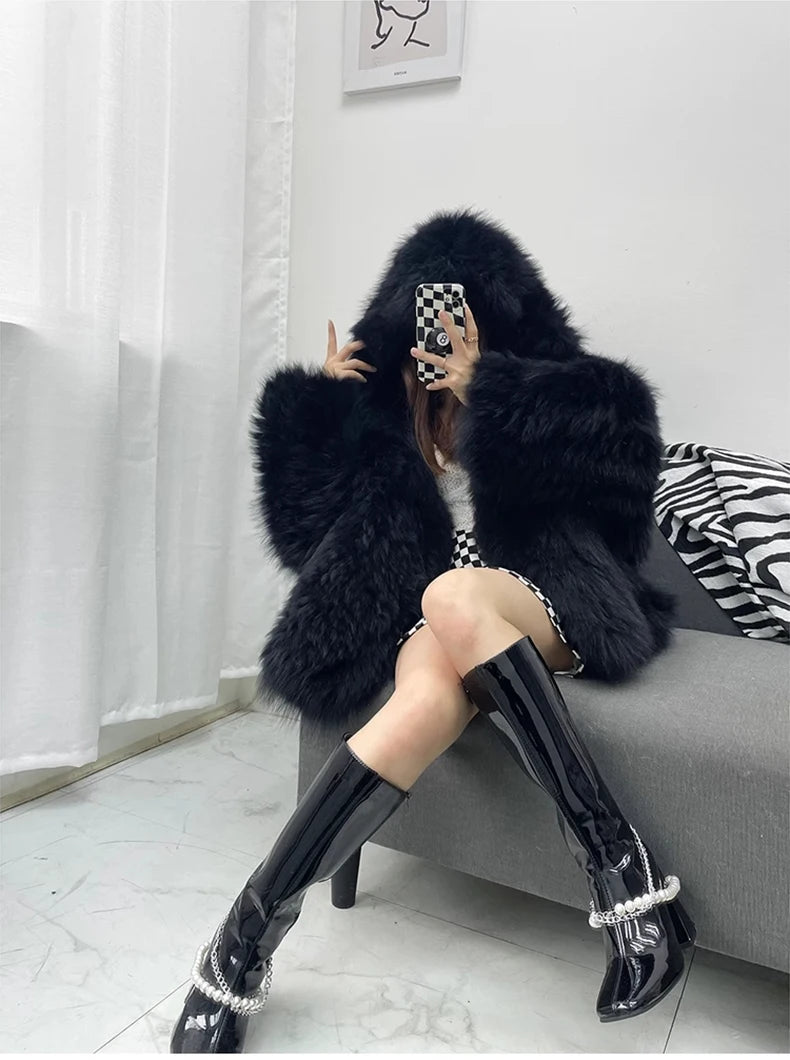 Faux Fur Hooded Coat - Festigal