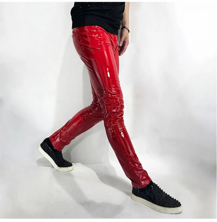 Mens Red Faux Leather Pants - Festigal
