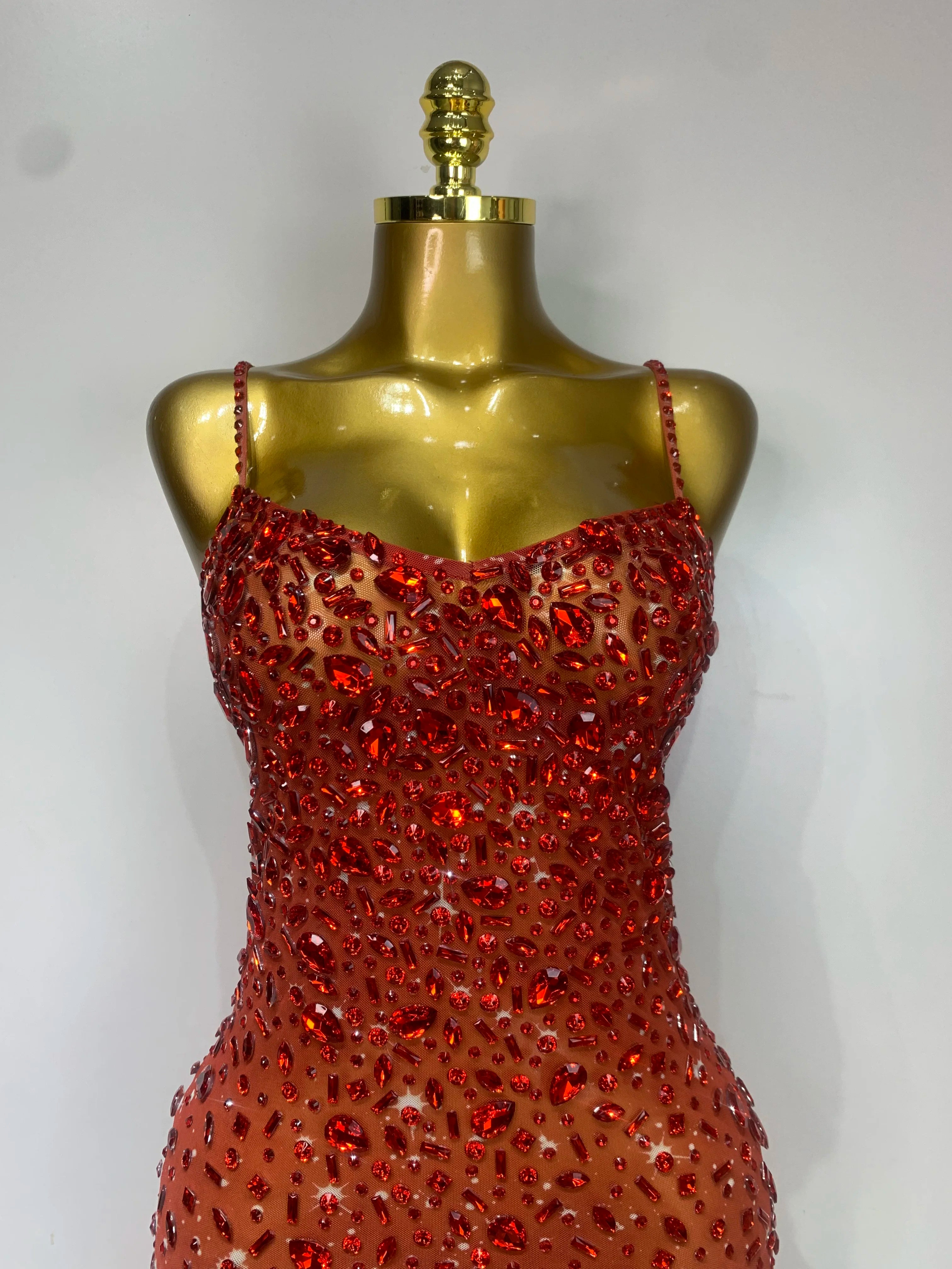 Rhinestone Mesh Maxi Dress
