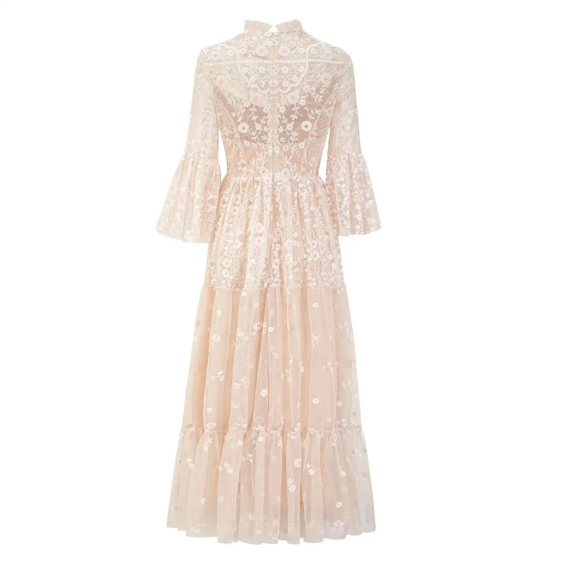 Floral Ruffled Embroidered Maxi Dress