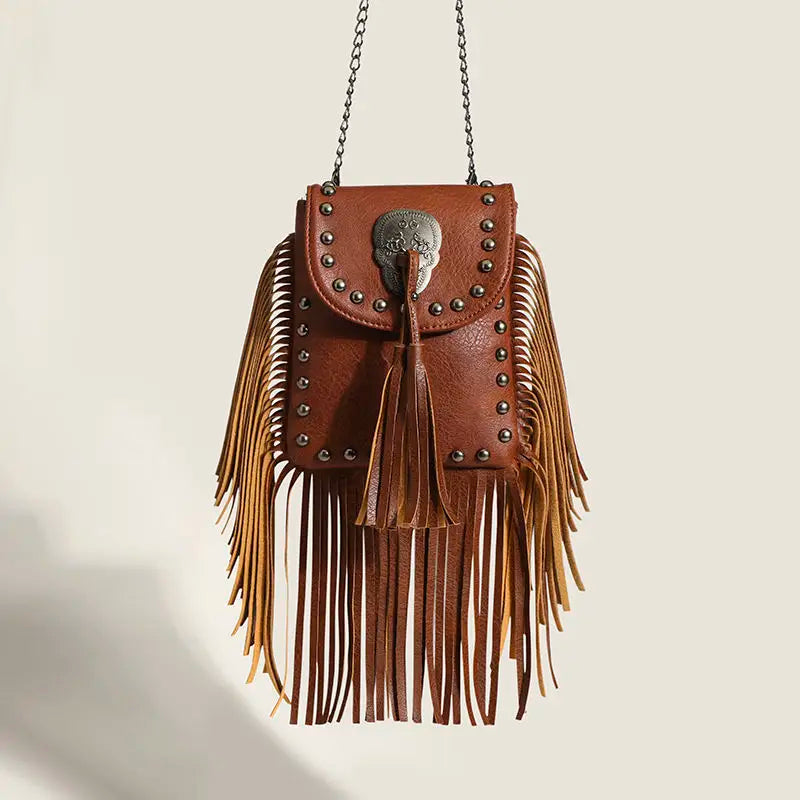 Skull Rivet Tassel Crossbody Bag - Festigal
