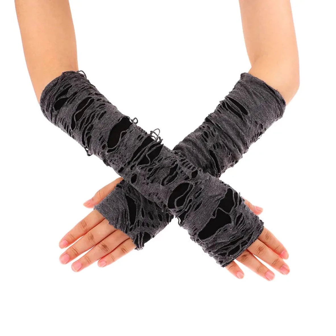 Ripped Holes Fingerless Halloween Goth Gloves