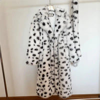 Snow Leopard Style Faux Fur Coat - Festigal