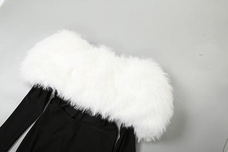 Fur Cut Out Wet Look Bodysuit