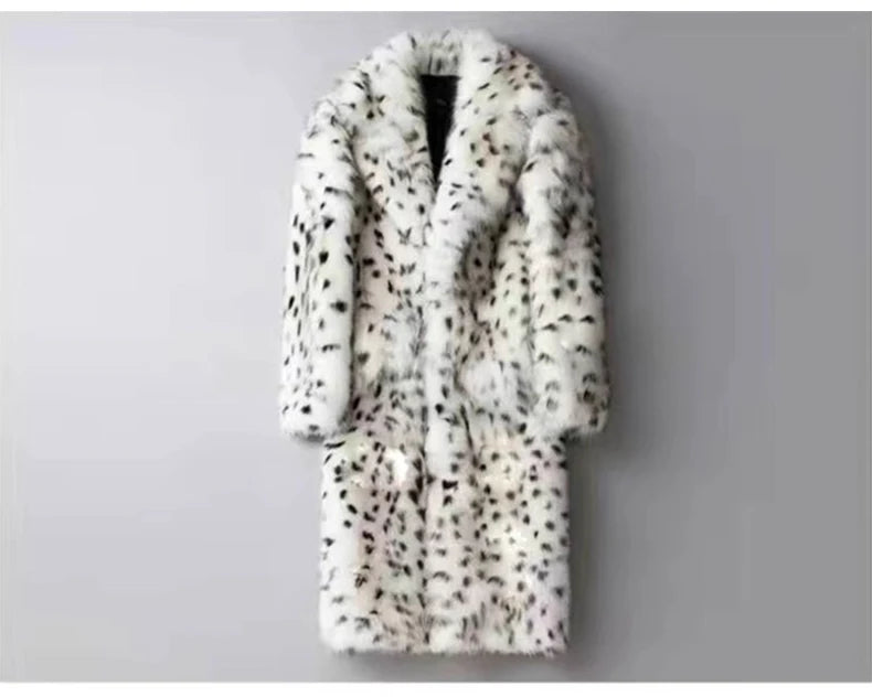 Mens Snow Leopard Faux Fur Coat