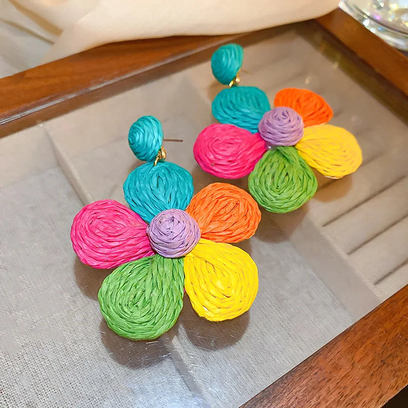 Woven Rainbow Sunflower Earrings - Festigal