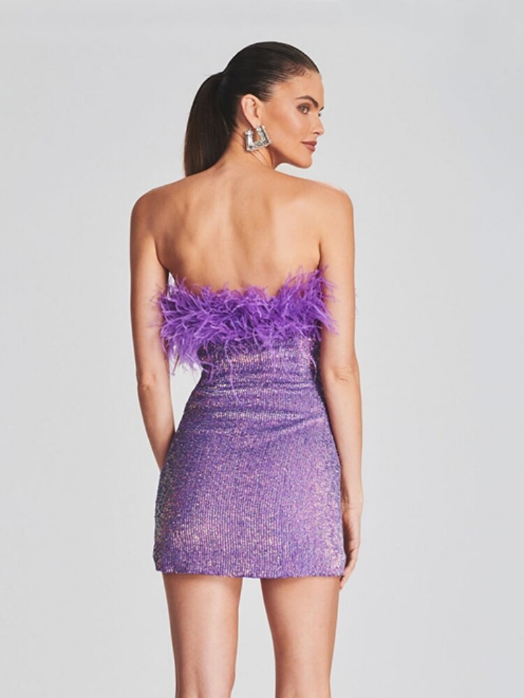 Strapless Sequin Feather Dress