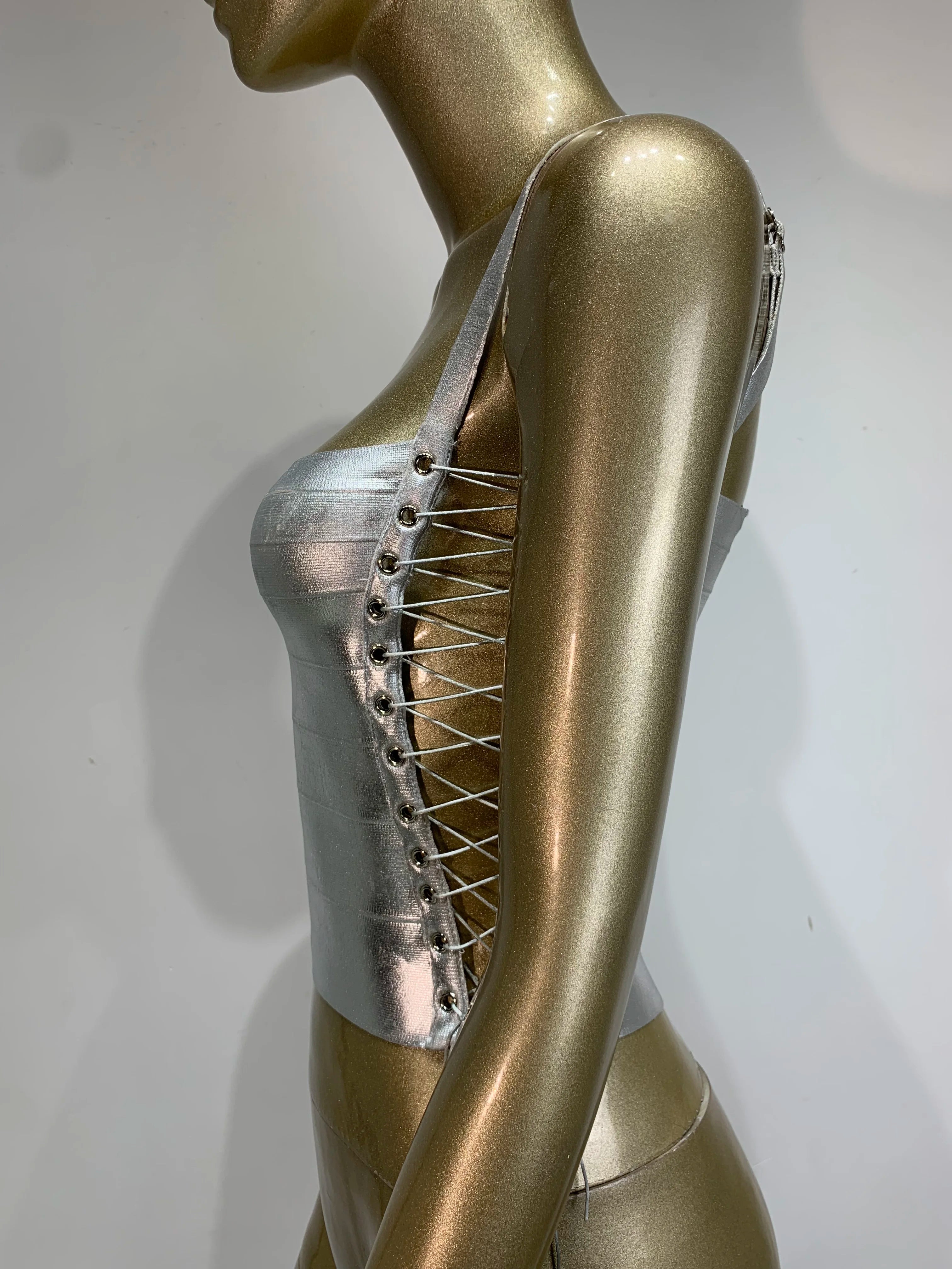 Metallic Bandage Lace Up Top