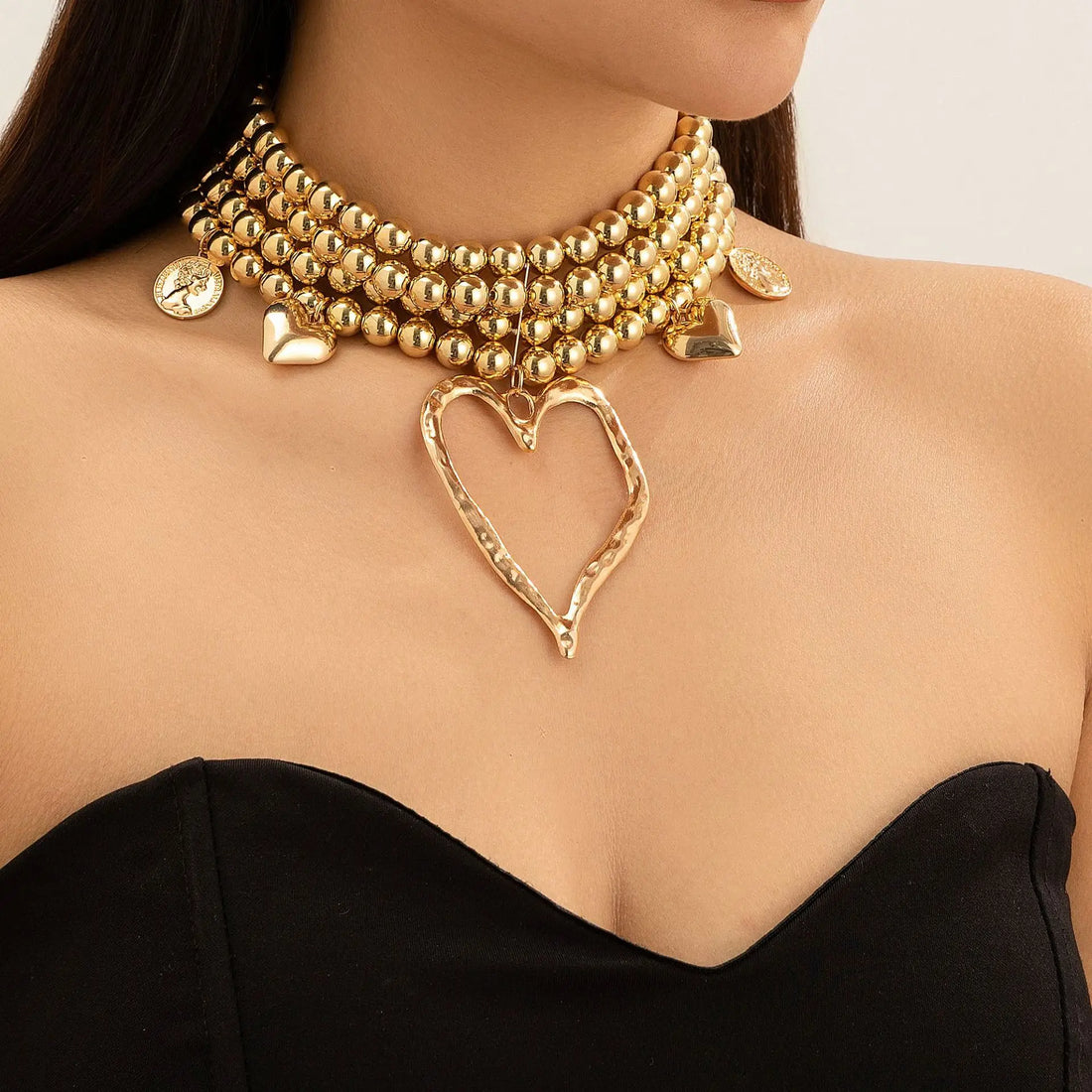 Multi-Layered Beaded Heart Necklace - Festigal