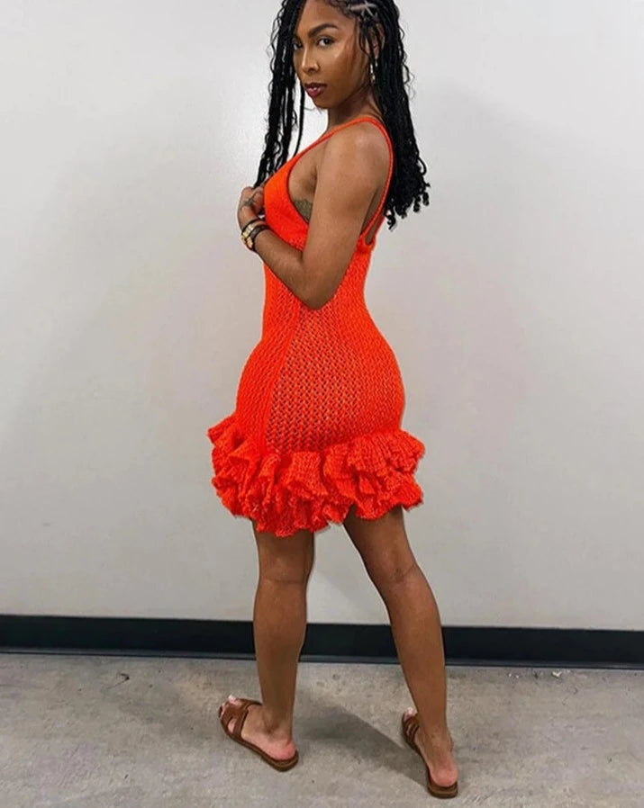 Knitted Ruffle Bodycon Dress - Festigal