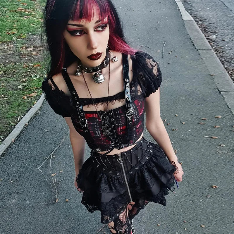 Goth Punk High Waist Zipper Mini Skirt - Festigal