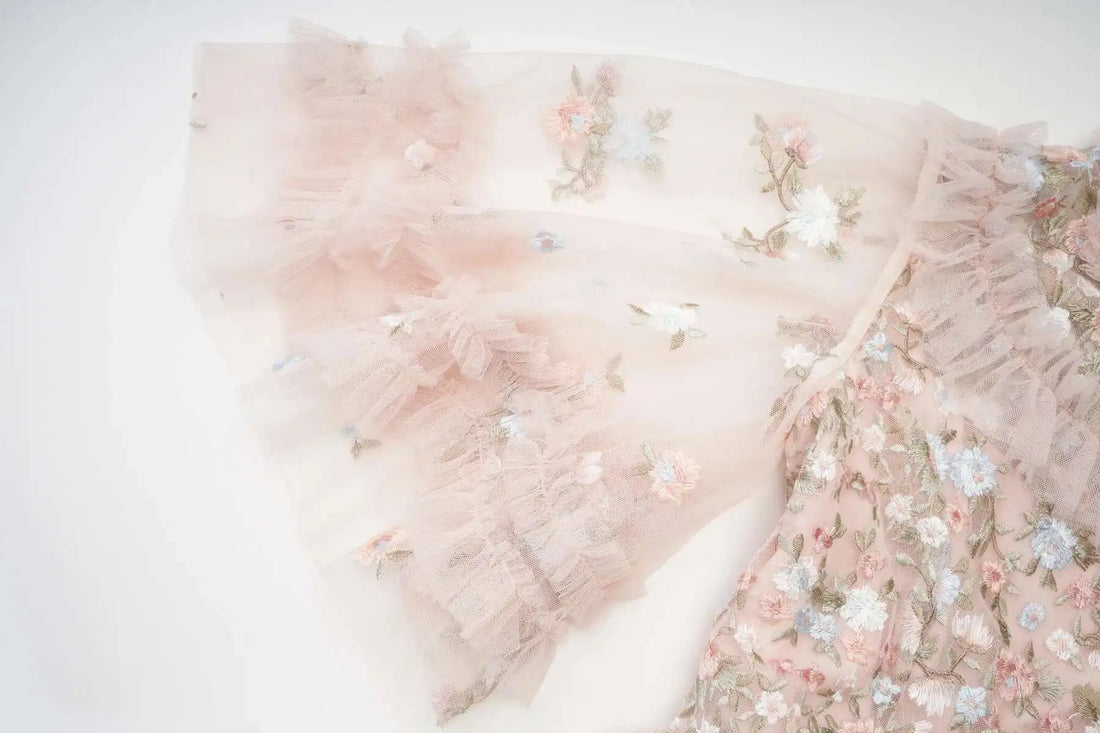 Floral Ruffled Embroidered Maxi Dress