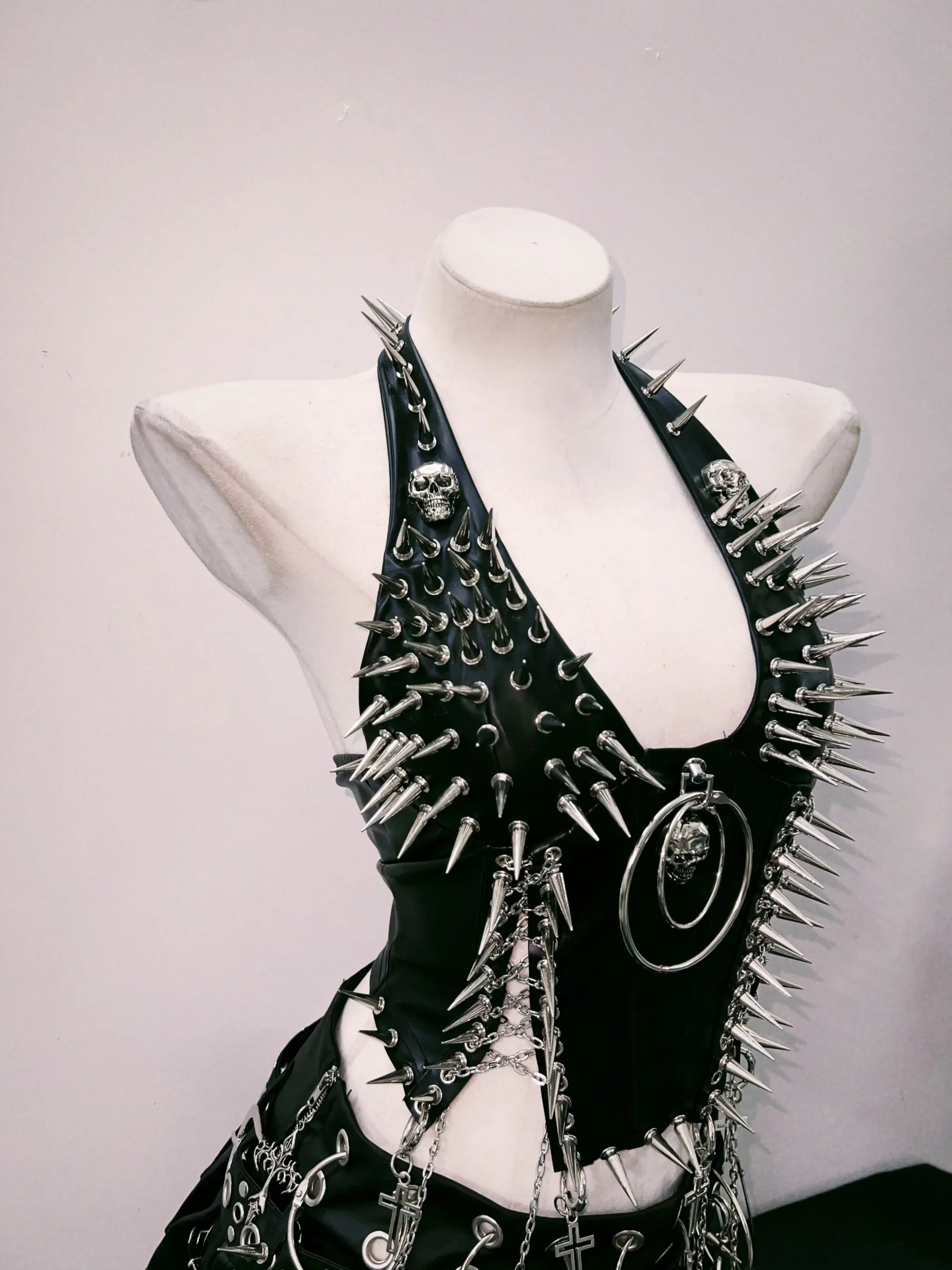 Faux Leather Spiked Halter Neck Top