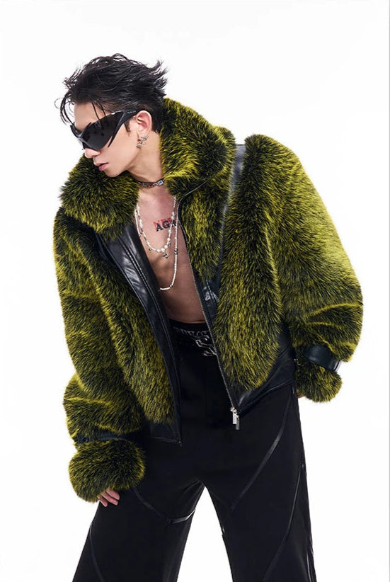 Men's Faux Fur Patchwork Coat - Festigal