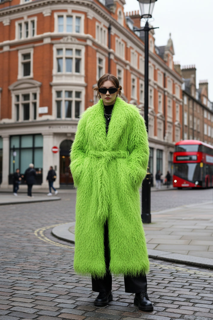 Shaggy Long Waist Tie Coat