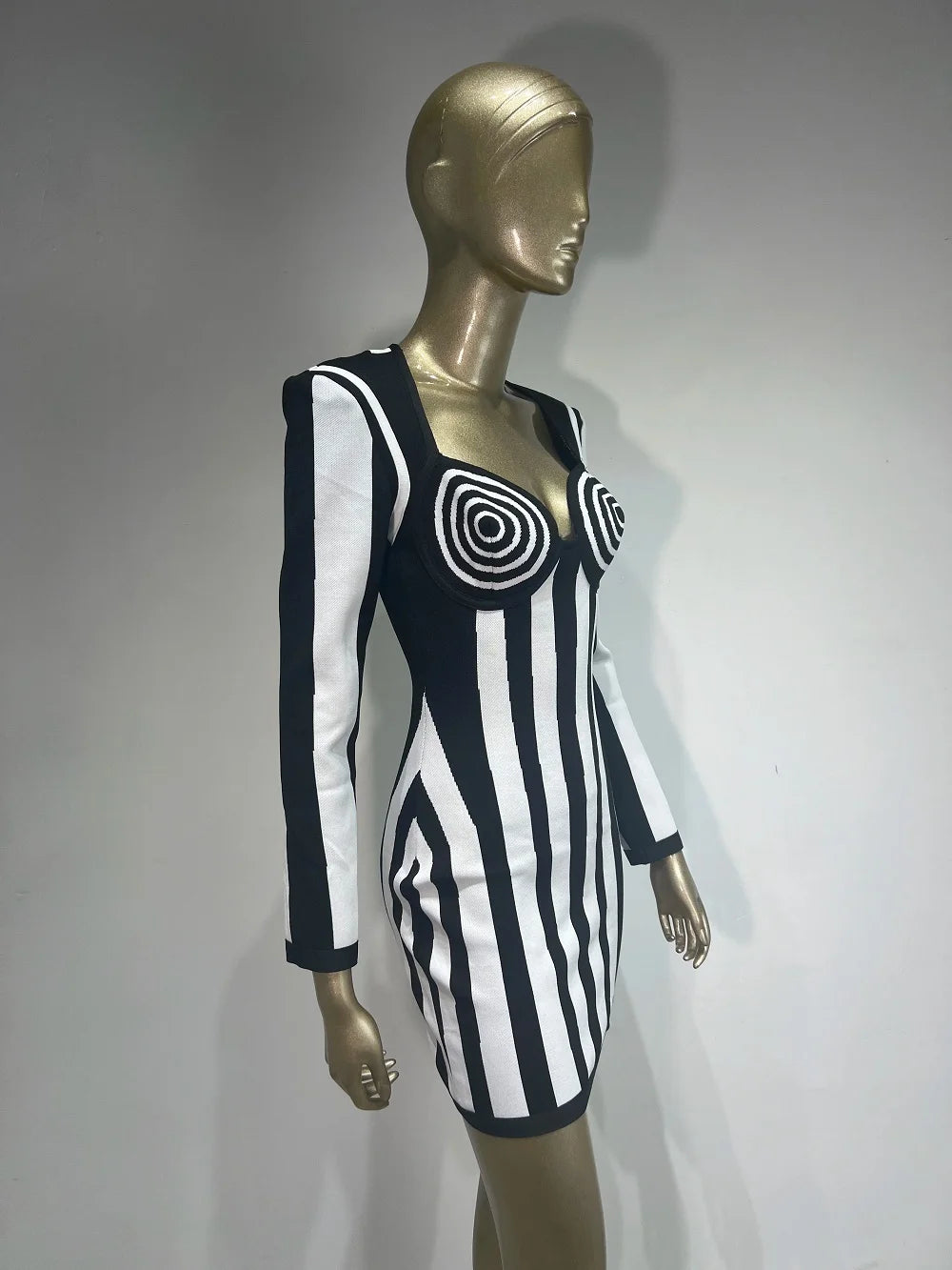 Black and White Striped Bandage Dress - Festigal