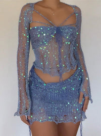 Distressed Knitted Sequin Three Piece Set
