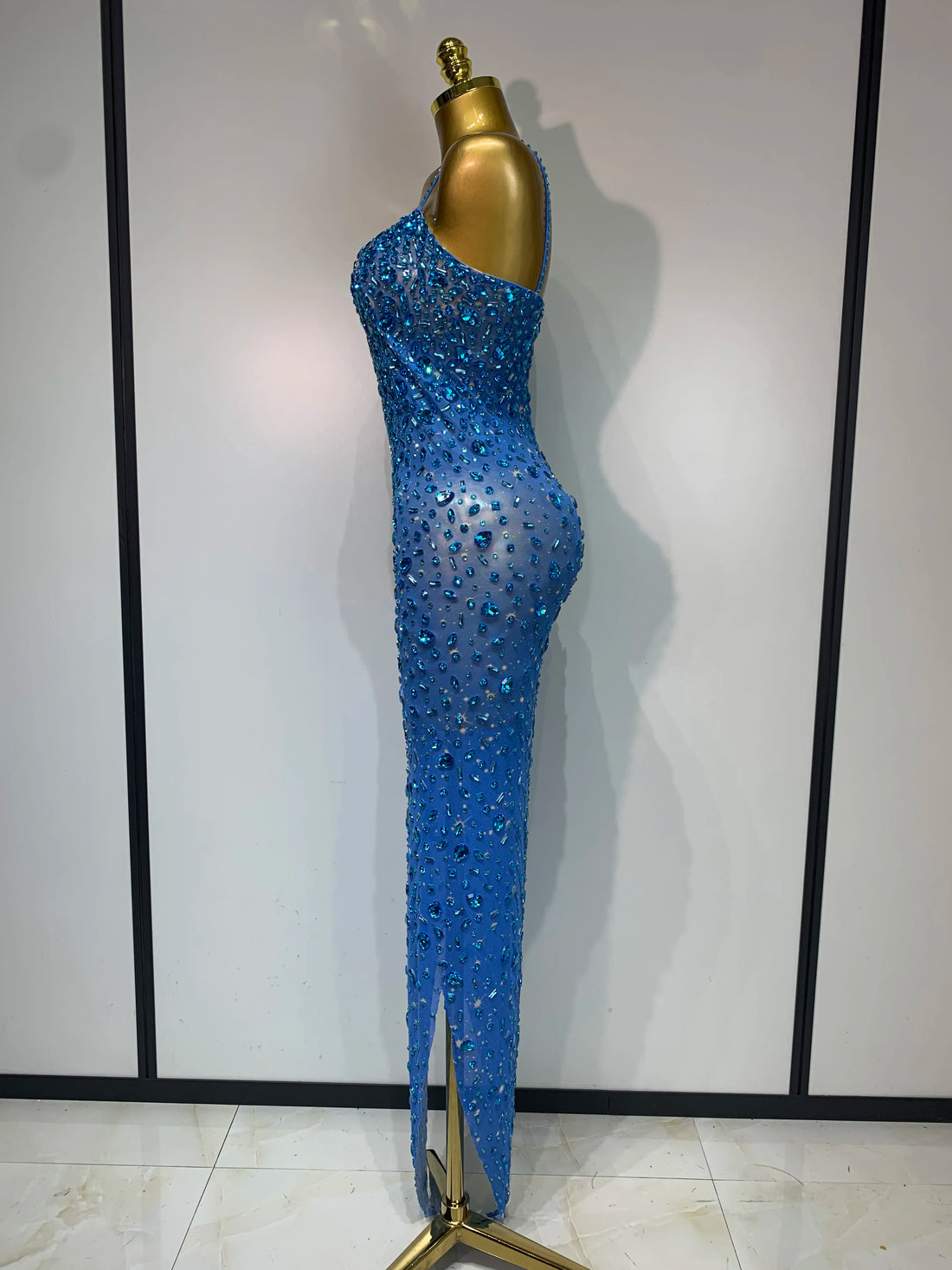 Rhinestone Mesh Maxi Dress
