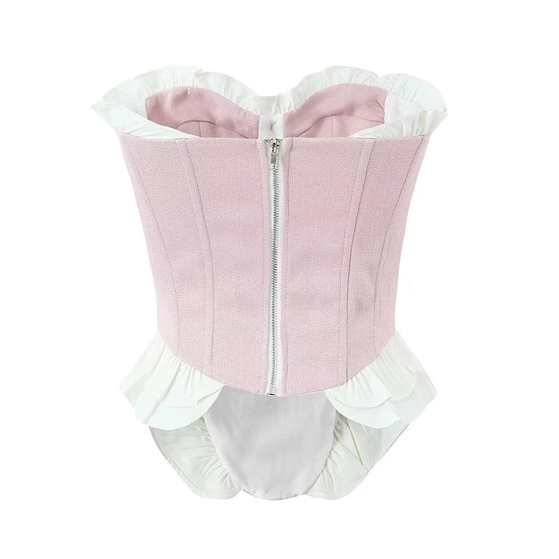 Pink Boned White Ruffle Corset - Festigal