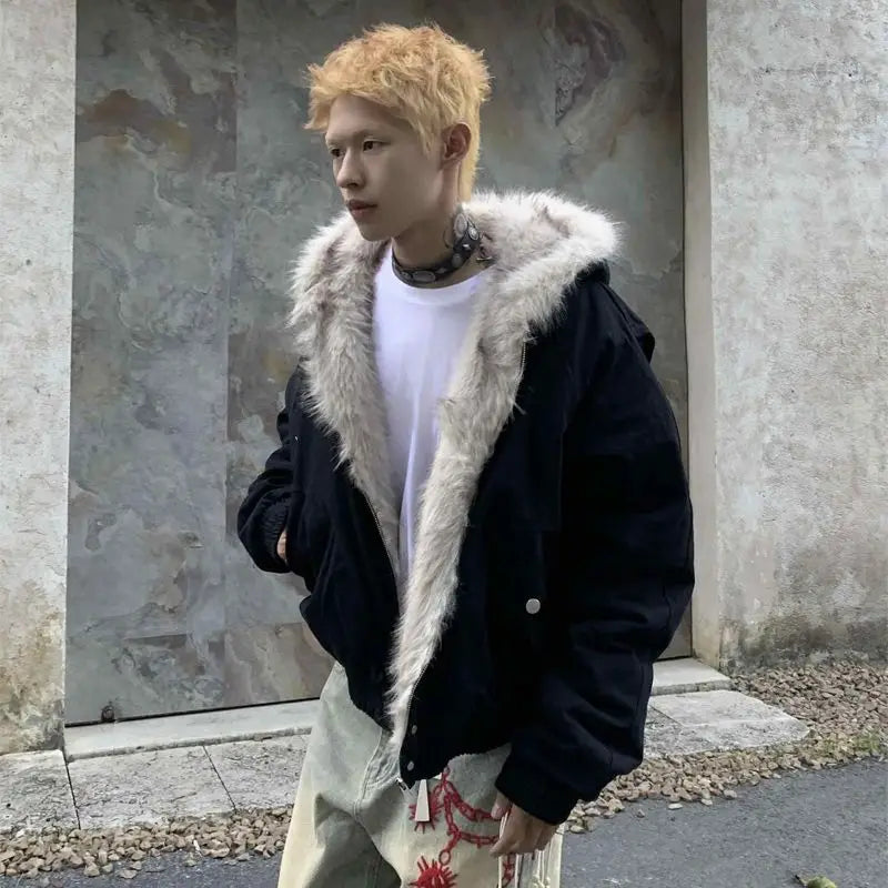 Men's Faux Fur Lined Bomber Jacket - Festigal