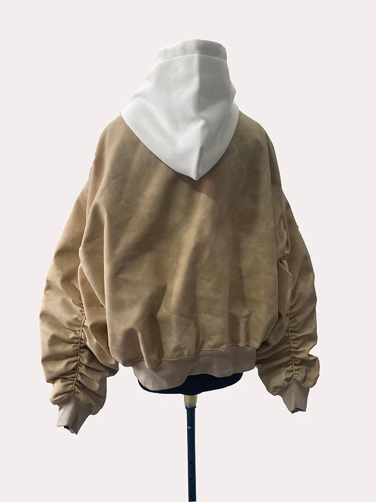 Men's Suede Hoodie Bomber Jacket - Festigal
