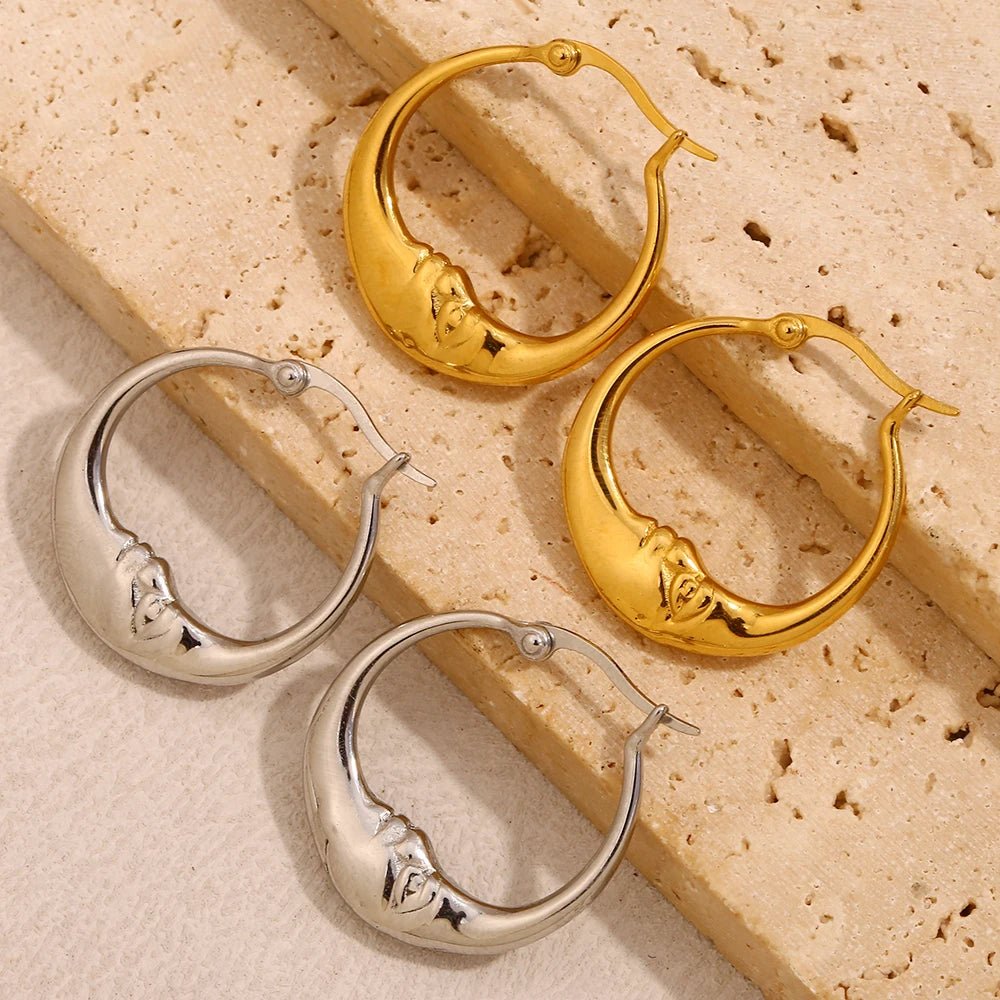 18K Gold Plated Moon Hoop Earrings