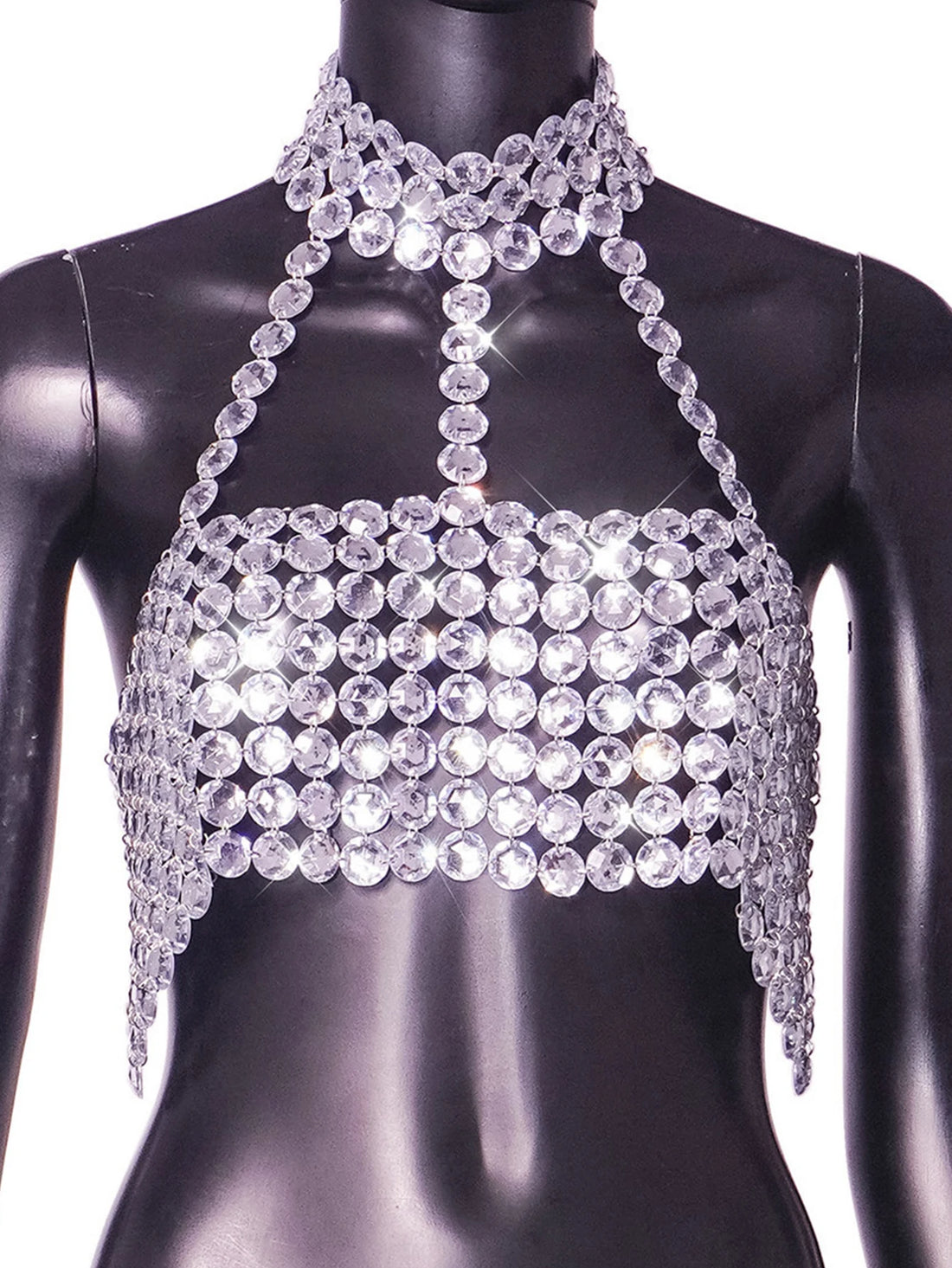 Rhinestone Halter Neck Crop Top - Festigal